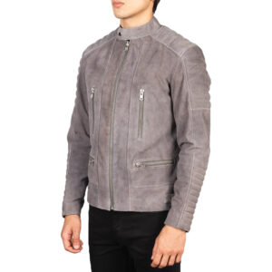 Stylish Grey Suede Motorcycle Jacket Classic Suede Outwear for Men - Image 4