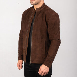 Men’s Premium Charcoal Mocha Suede Motorcycle Jacket - Image 3