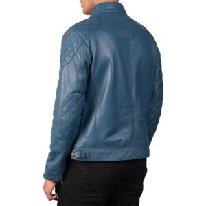 Blue Leather Motorcycle Riding Style Jacket - Image 2