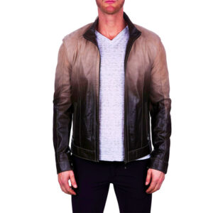 Ombre Brown Black Biker Style Leather Jacket - Image 1