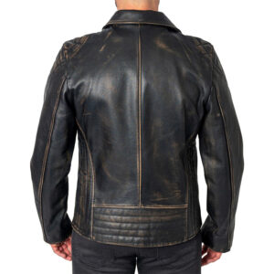 Brown Distressed Leather Motorcycle Style Jacket - Image 2