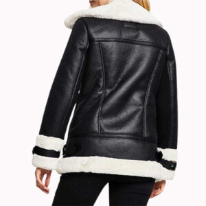 RAF Flying Fur Shearling Sheepskin Leather Black Bomber Coat & Jacket - Image 2