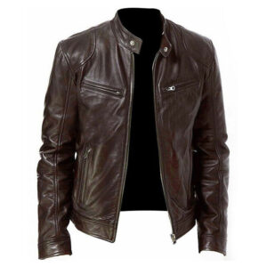 Retro Motorcycle Biker Style Leather Jacket - Image 1