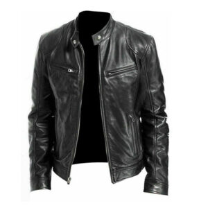 Black Cowhide Premium Leather Motorcycle Biker Jacket - Image 1