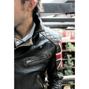 Quilted Diamond Motorcycle Racer Black Leather Jacket - Image 3