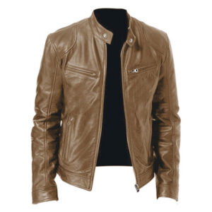 Retro Motorcycle Biker Style Leather Jacket - Image 2