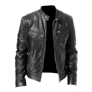 Retro Motorcycle Biker Style Leather Jacket - Image 5