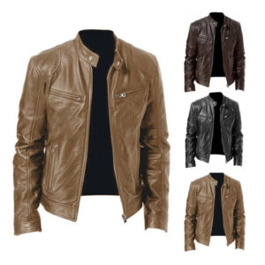 Retro Motorcycle Biker Style Leather Jacket - Image 6