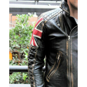 Quilted Diamond Motorcycle Racer Black Leather Jacket - Image 5