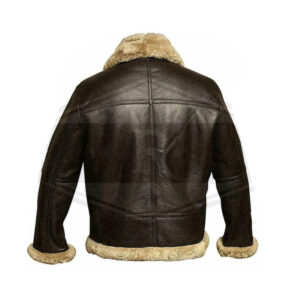 Brown B-3 Shearling Bomber Aviator Brown Leather Jacket - Image 2