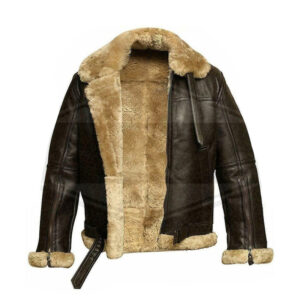 Brown B-3 Shearling Bomber Aviator Brown Leather Jacket - Image 1