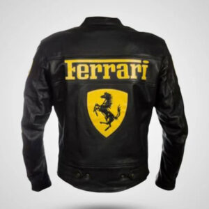 Ferrari Black Sheepskin Leather Moto Racer Jacket - Image 2