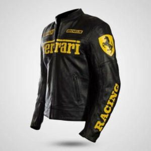 Ferrari Black Sheepskin Leather Moto Racer Jacket - Image 1