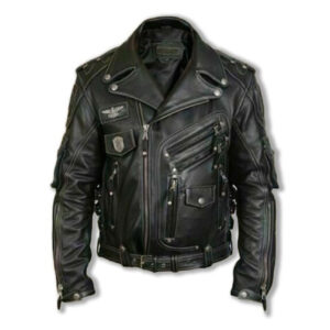 Black Genuine Cowhide Leather Motorcycle Rider Jacket - Image 1