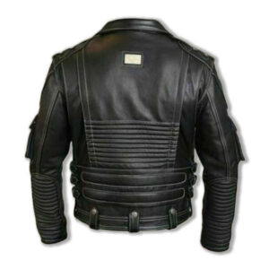 Black Genuine Cowhide Leather Motorcycle Rider Jacket - Image 2