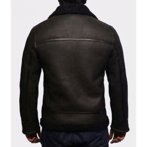 Black Aviator B3 Bomber Shearling Fur Leather Jacket - Image 2