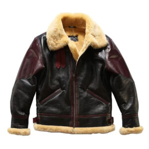 Fur Shearling Black And Red Leather Handmade Bomber Aviator Jacket - Image 1