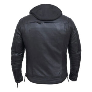 Black Hooded Motorbike Fashionable Leather Jacket - Image 2