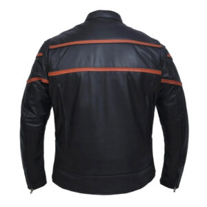 Black Lambskin Leather Orange Strips Slim Fit Fashion Jacket - Image 2