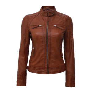 Quilted Diamond Lambskin Brown Leather Fashionable Jacket - Image 1