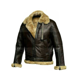 Brown B-3 Shearling Bomber Aviator Brown Leather Jacket - Image 3