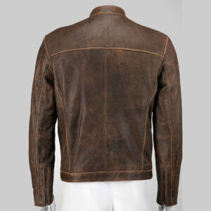 Brown Waxed Ban Collar Slim Fit Fashion Jacket - Image 3