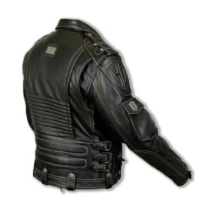 Black Genuine Cowhide Leather Motorcycle Rider Jacket - Image 3