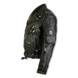 Black Genuine Cowhide Leather Motorcycle Rider Jacket - Image 4