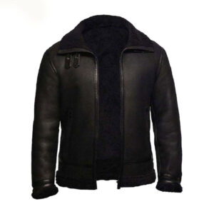 Black Aviator B3 Bomber Shearling Fur Leather Jacket - Image 1