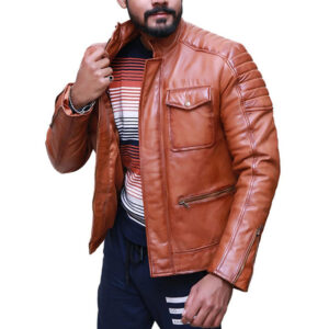 Motorbike Fashionable Handmade Brown Shearling Leather Jacket - Image 2