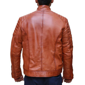 Motorbike Fashionable Handmade Brown Shearling Leather Jacket - Image 3