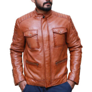 Motorbike Fashionable Handmade Brown Shearling Leather Jacket - Image 1