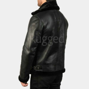 Real Shearling Sheepskin Bomber Leather Jacket - Image 2