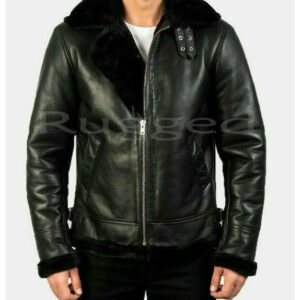 Real Shearling Sheepskin Bomber Leather Jacket - Image 1