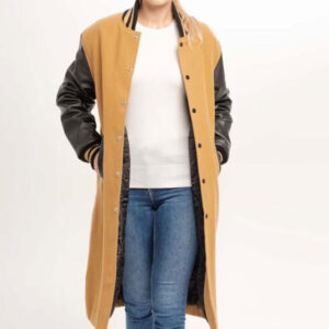 Ribbed Style Collar Varsity Jackets Long Coat - Image 1