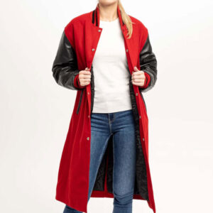 Warm Stylish Wool Varsity Style Leather Sleeves Coat - Image 2