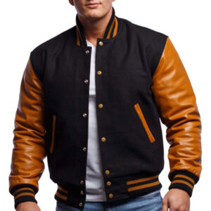 Black And Brown Varsity Bomber Varsity Jacket - Image 1