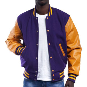 Varsity Bomber Purple Wool Body Sleeve Bright Gold Jacket - Image 1