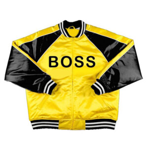 Golden And Black Varsity Satin Jacket - Image 1