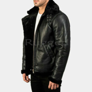 Real Shearling Sheepskin Bomber Leather Jacket - Image 3