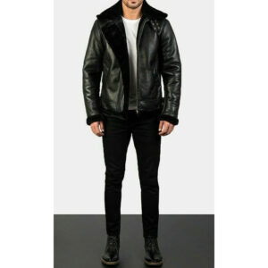 Real Shearling Sheepskin Bomber Leather Jacket - Image 4