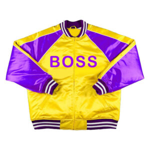 Yellow And Purple Satin Letterman Varsity Jacket - Image 1