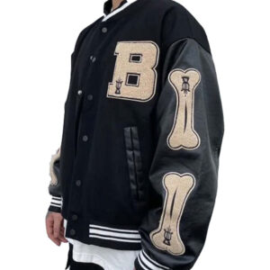 Unisex Black Bones Hip-Hop Varsity Baseball Bomber Jacket - Image 2