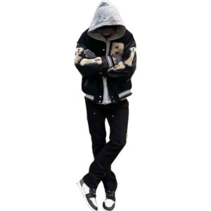 Unisex Black Bones Hip-Hop Varsity Baseball Bomber Jacket - Image 3