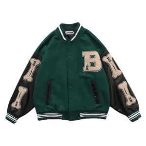 Green And Black Varsity Bomber Jacket - Image 1