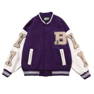 Purple And White Letterman Varsity Bomber Jacket - Image 1