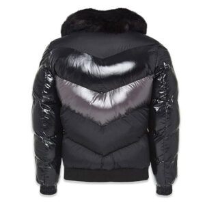 Black Shinny Puffer Removeable Faux Fur Collar - Image 2