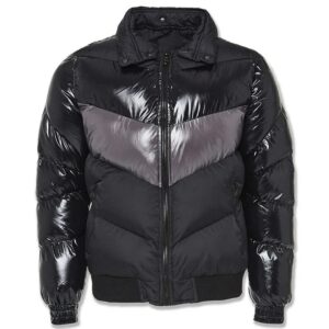 Black Shinny Puffer Removeable Faux Fur Collar - Image 3