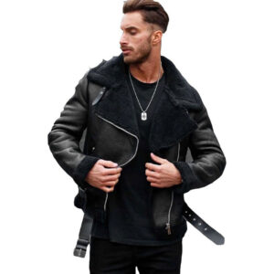 Heavy Shearling Aviator Black Leather Jacket - Image 1