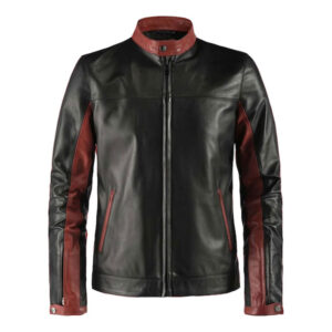 Ban Collar Black Leather Biker Style Fashion Jacket - Image 1